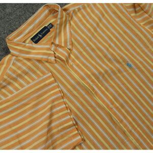 Ralph Lauren Shirt Men 2XL Tall Orange Stripe Short Sleeve Oxford Blue Pony Logo